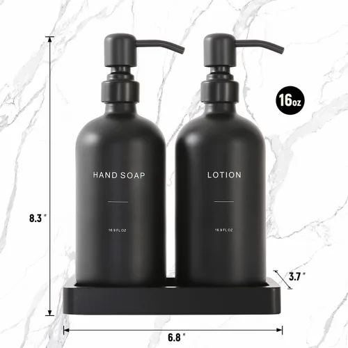 Miniatura 7 de Prus Waso Juego de Dispensador de Jabón Negro para Baño, Juego de Dispensador de Jabón y Loción con Bomba de Acero Inoxidable, Perfecto
