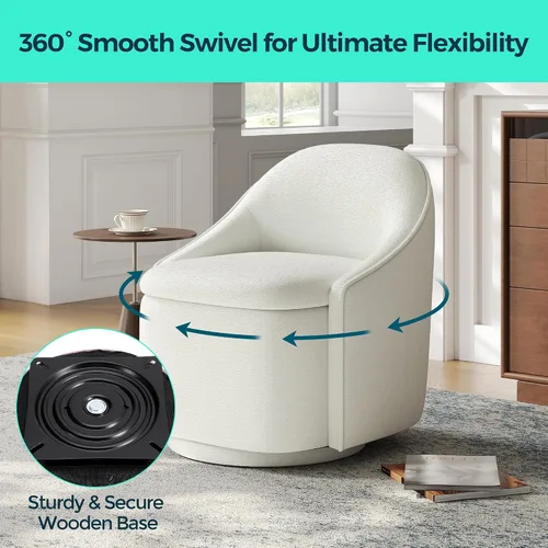 Miniatura 4 de LINSY Silla Giratoria de Acento con Almacenamiento, Cómodas Sillas de Barril de Chenilla, Pequeño Sillón Moderno Giratorio de 360 Grados para Sala