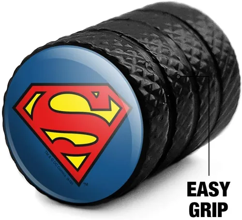 Miniatura 3 de GRAPHICS & MORE Superman Classic S Shield Logo Moto Bicicleta Llanta Llanta Llanta Tapones de Válvula de Aluminio Negro