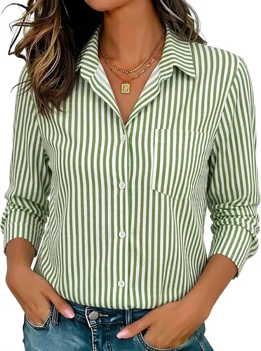 Miniatura 34 de Camisas elásticas suaves sin arrugas con botones para mujer, tops transpirables que absorben la humedad para vestir casual de trabajo