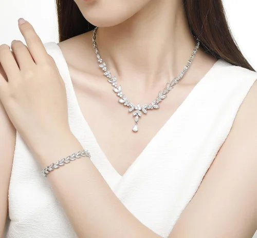 Miniatura 5 de Wedding Jewelry Set for Bride Bridal Jewelry Set for Wedding Cubic Zirconia Necklace Earrings Bracelet Sets for Bride Silver Jewelry Set for Women