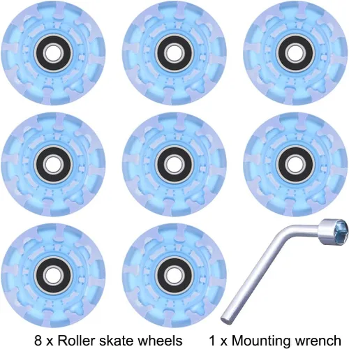 Miniatura 7 de Tanzfrosch Paquete de 8 Ruedas de Patines con Rodamientos Instalados Ruedas Cuádruples con Luz para Patinaje de Doble Fila y Monopatín 82A Azul