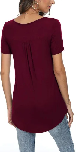 Miniatura 3 de POPYOUNG - Blusa de verano casual de manga corta para mujer, camiseta estilo túnica, con botones, suelta