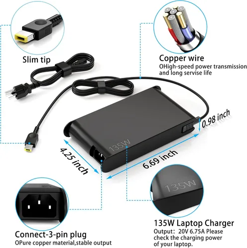 Miniatura 3 de Cargador delgado de 20 V 11.5A 230 W Legion 5 compatible con Legion 5 7 Y540 Y545 Y730 Y740 Y900 Y910 Y7000 Thinkpad P51 P52 P53 P71 P72 P73