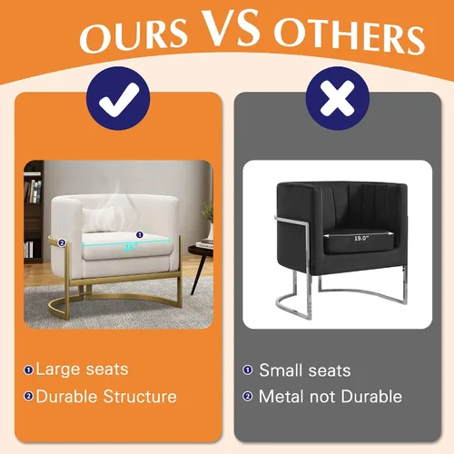 Miniatura 7 de Alunaune - Sillón tapizado de terciopelo con diseño Accent, sillas Barrel modernas para sala de estar, sofá de salón estilo Tub Bucket, silla