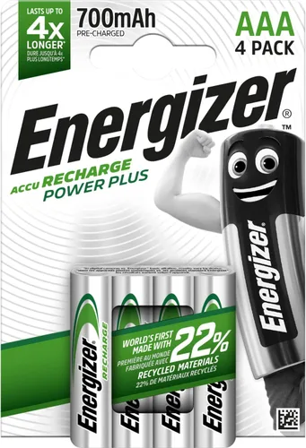 4 baterías recargables Energizer AccuRecharge Power Plus AAA 700mAh AAA HR3 NiMH