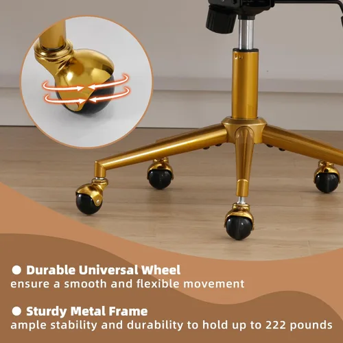 Miniatura 7 de Westice Sillas de escritorio de oficina en casa, moderna silla rodante de terciopelo, silla giratoria de altura ajustable con base dorada, silla