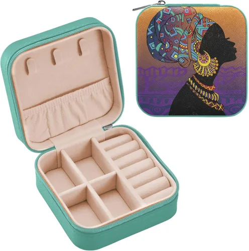 Miniatura 2 de Joyero de viaje pequeño pequeño organizador de joyas para anillos, aretes, collares, niñas, mujeres, hombres, mujeres afroamericanas