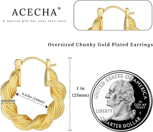 Miniatura 5 de ACECHA Aretes de aro trenzados chapados en oro de 18 quilates para mujer, cuentas redondas gruesas, hipoalergénicos, minimalistas, regalos