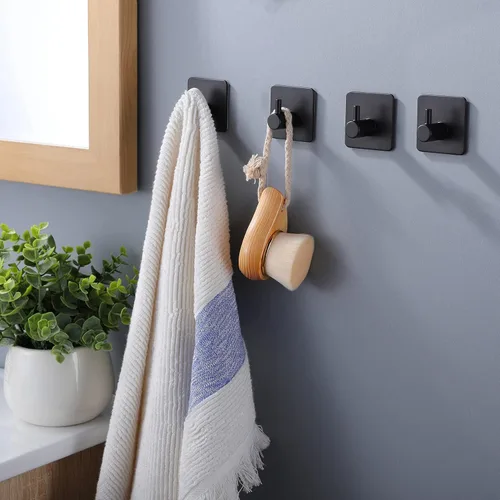 Miniatura 2 de YIGII Ganchos adhesivos/Gancho para toalla - Ganchos de pared que se adhieren, resistentes para colgar toallas/abrigo/sombrero/bolso en baño, Negro-a