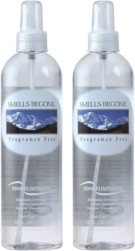 SMELLS BEGONE Ambientador en aerosol – 12 onzas, paquete de 2 – Eliminador de olores – Elimina olores del humo, botes de basura, automóviles,