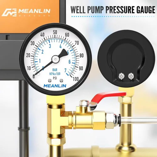 Miniatura 6 de MEANLIN MEASURE Manómetro de presión de bomba de pozo de 0-100 Psi, cara de dial de 2", NPT de 1/4", con buje hexagonal de 1/2" NPT y 3/8" NPT