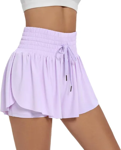 Miniatura 2 de Blaosn Pantalones cortos deportivos fluidos para mujer, entrenamiento, correr, gimnasio, yoga, cintura alta con bolsillos, pantalones cortos