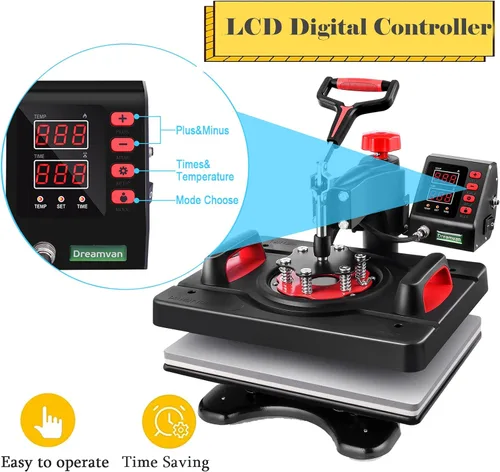 Miniatura 3 de Máquina de prensa de calor industrial 8 en 1 mejorada de 15 x 12 – Potencia de sublimación de oscilación digital, calefacción de grado profesional