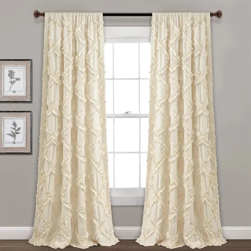 Miniatura 2 de Lush Decor Par de paneles de cortinas para ventana con volantes de diamante, 63 x 54 pulgadas, blanco