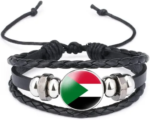 Miniatura 67 de vmcoatdu Mundial Muchas Banderas Nacionales Brazalete Retro de Aleación de Cuero para Pulsera de Cuerda Trenzada de Bandera Nacional