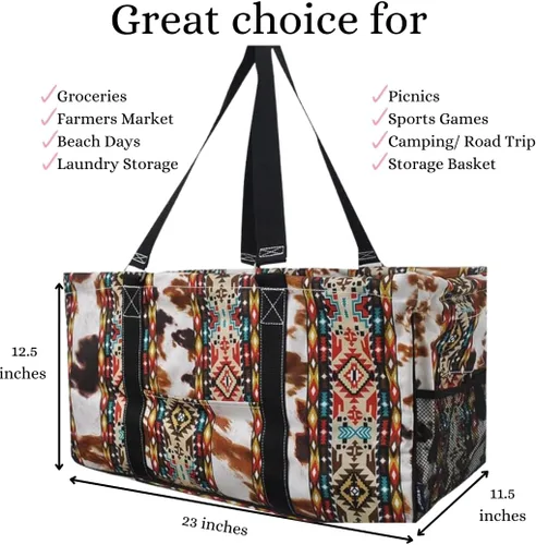 Miniatura 26 de NGIL Bolsa de comestibles reutilizable extra grande plegable de gran tamaño para comestibles, almacenamiento, picnic, playa, Bronco-negro occidental