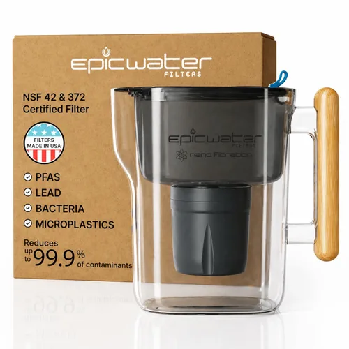 Epic Nano | Jarras de filtro de agua para agua potable | 10 tazas | Filtro de agua de 150 galones | Filtro de agua por gravedad (negro y bambú)