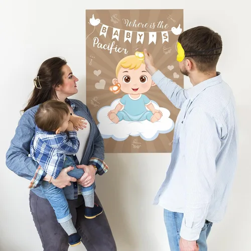 Miniatura 3 de Hxezoc Pin de juego para baby shower, con 72 calcomanías para chupete, póster grande de juegos de fiesta de bebé para niños, baby shower