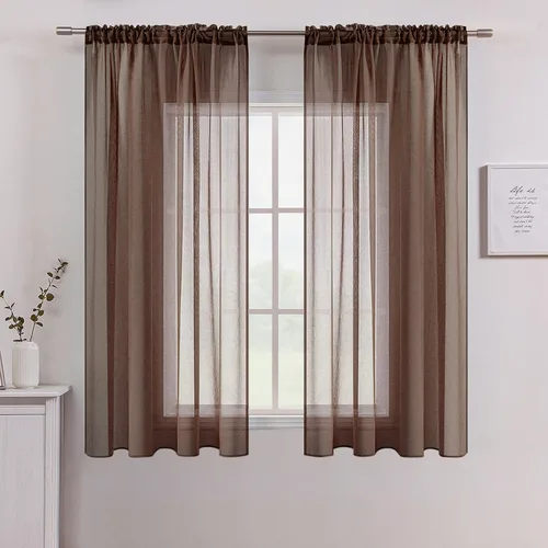 Miniatura 19 de MIULEE Cortinas semitransparentes 24 pulgadas de largo 2 paneles para ventana de cocina sobre el fregadero, cortinas cortas pequeñas de café