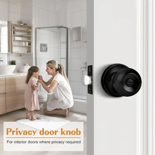 Miniatura 2 de Probrico Cerraduras de puerta de privacidad estilo bola redonda, pomos de puerta interiores negro mate para dormitorio y baño, pomos de puerta sin