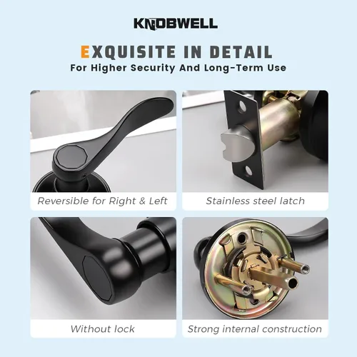 Miniatura 6 de KNOBWELL - Paquete de 1 manija para puerta de armario, de color negro mate, con palanca, manija clásica de paso para pasillo y armario, sin llave