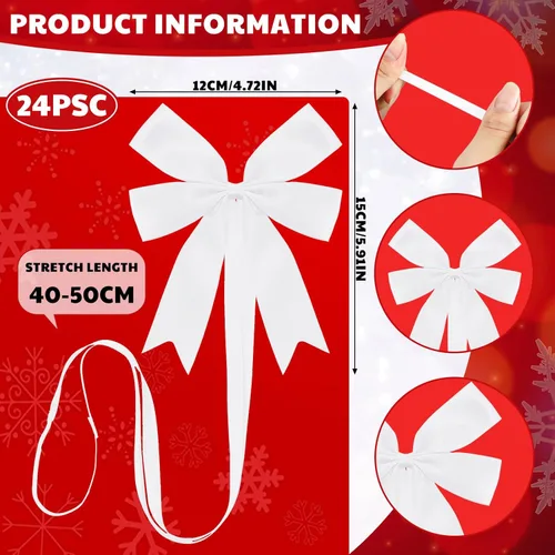 Miniatura 2 de Jetec 24 Piezas Lazos Elásticos de Navidad para Cajas de Regalo Bucles Rojos Elásticos Lazos Elásticos de Navidad para Decoración Envoltura de Blanco