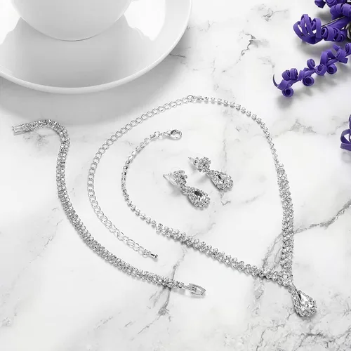 Miniatura 2 de Yolev Bridal Wedding Jewelry Set for Wedding Simple Teardrop Dangle Crystal Prom Women's Bridesmaid Jewelry Set for Wedding Party