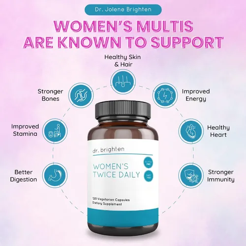 Miniatura 8 de Dr. Brighten Multivitamínico premium para mujeres, de espectro completo sin hierro, nutrientes únicos, vitaminas B superiores, 120 cápsulas