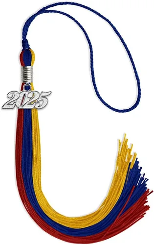 Miniatura 45 de Endea Graduation Borla de triple color con gota de fecha plateada (negro/dorado/granate, 2020)