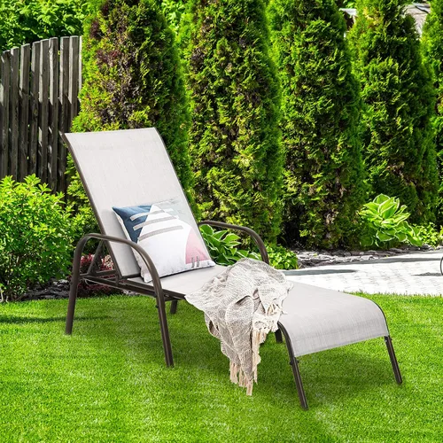 Miniatura 5 de COSTWAY Sillón de patio al aire libre, tumbona, tela ajustable, reclinable, reposabrazos para piscina (gris)