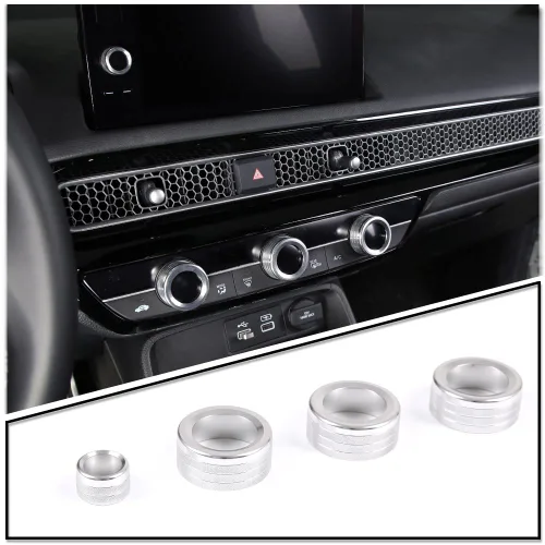 Miniatura 9 de Cubiertas de perilla de volumen de aire acondicionado de consola central para Honda Civic 2022/Honda CRV 2023, 4 piezas de aleación de aluminio A/C