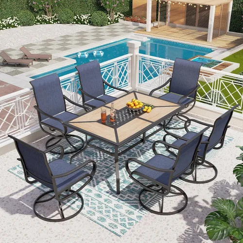 Miniatura 26 de PHI VILLA Juego de comedor de patio de 5 piezas con 4 sillas de comedor giratorias para exteriores y 1 mesa de comedor redonda grande, silla de tela