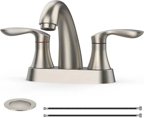 Miniatura 7 de Grifo de lavabo de baño, grifo para lavabo de baño, grifo de baño de níquel cepillado extendido de 3 orificios con desagüe emergente de acero