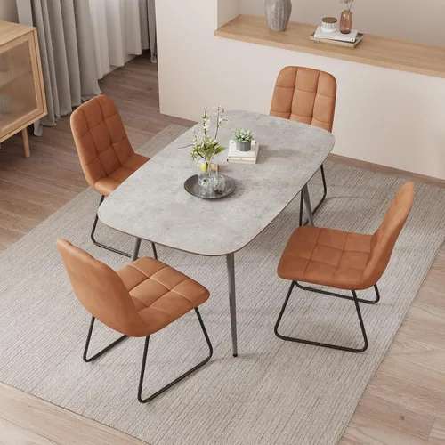 Miniatura 17 de HIPIHOM Mesa de comedor moderna de granja de 47.2 pulgadas, mesa de comedor rectangular de madera con patas de metal para 4 personas para comedor