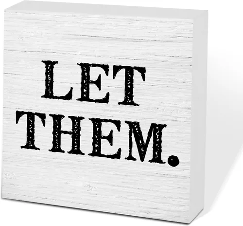 Miniatura 10 de Letrero de caja de madera Let Them de 5 x 5 pulgadas, letrero de escritorio estilo granja Boss Lady decoración de cubículo de oficina, accesorios