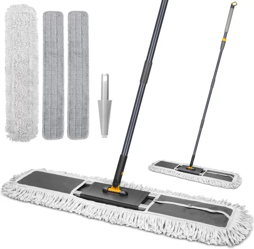 MASTERTOP Escoba de polvo profesional industrial de 36" para limpieza de pisos, mopa comercial resistente para uso húmedo y seco, mopas planas Gris