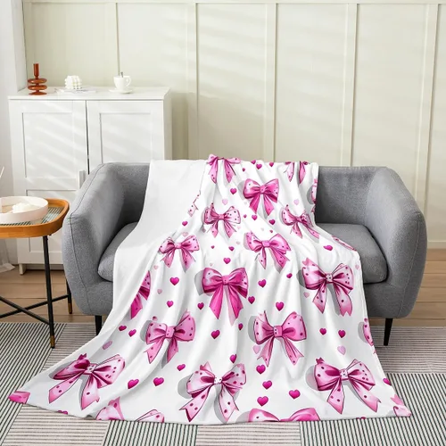 Miniatura 18 de Erosebridal Manta de franela con nudo de lazo para niñas, 40 x 50 pulgadas, diseño de rayas de diamante, para sofá cama y cama de vellón para niños