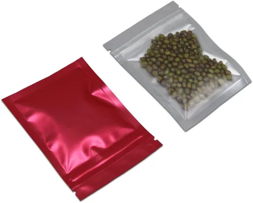 FERENLI 100 unidades Bolsa de almacenamiento de alimentos con cierre de cremallera de Mylar, bolsa hermética de aluminio mate con ventana frontal,