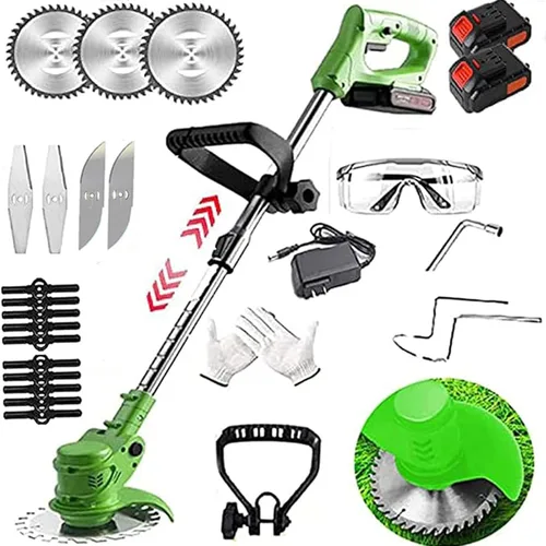 Weed Wacker, recortadora de malezas de 24 V 2 Ah con 2 baterías y 3 tipos de cuchillas, comedor de malezas, ligero y potente, alimentado por batería