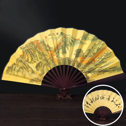 Miniatura 5 de Fox Baby Abanicos de mano plegables de 2 piezas, tela de bambú de 13 pulgadas, abanicos de mano grandes con pintura tradicional china para Gran