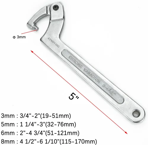 Miniatura 2 de Juego de 4 llaves de gancho con pin C, llave de gancho con pin C ajustable para máquinas herramienta, vehículos, equipos mecánicos