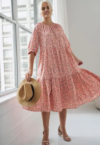 Miniatura 6 de Ellos Vestido midi de algodón escalonado de talla grande para mujer