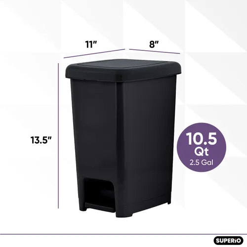 Miniatura 8 de Superio Bote de basura delgado con pedal de pie, bote de basura de 2.5 galones con tapa, pequeño bote de basura de plástico, mini bote de basura
