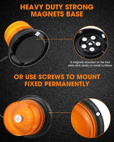 Miniatura 5 de Leelosp Paquete de 3 60 luces LED estroboscópicas de 12 V-24 V, luz estroboscópica intermitente de seguridad ámbar con cable magnético y recto de 16