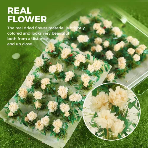 Miniatura 3 de Yetaha 40 unidades de racimos de flores, grupos de vegetación, mechones de hierba, modelo estático premium hecho a mano, arbustos en miniatura