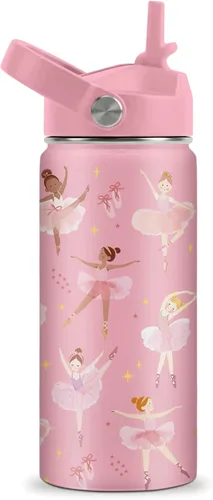 Miniatura 20 de Axolotl - Botella de agua de 12 onzas con tapa con pajilla, botella de agua de acero inoxidable con diseño de ajolotes para niñas, taza aislada