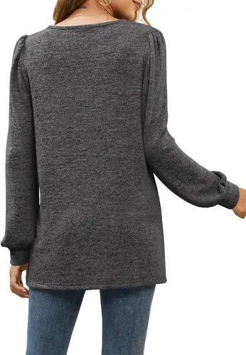 Miniatura 3 de WIHOLL Camisetas tipo túnica para mujer, ajuste holgado, manga larga, cuello cuadrado