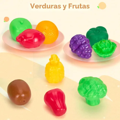 Miniatura 5 de 56 piezas de mini accesorios de cocina para niños, juego de cocina de simulación con utensilios de cocina, vajilla y 2 juegos de frutas, regalo