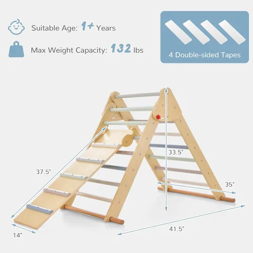 Miniatura 7 de OLAKIDS Pikler - Juego de triángulos 3 en 1, juguetes de escalada para niños pequeños, plegable de madera Montessori Gimnasio Jungle para bebés